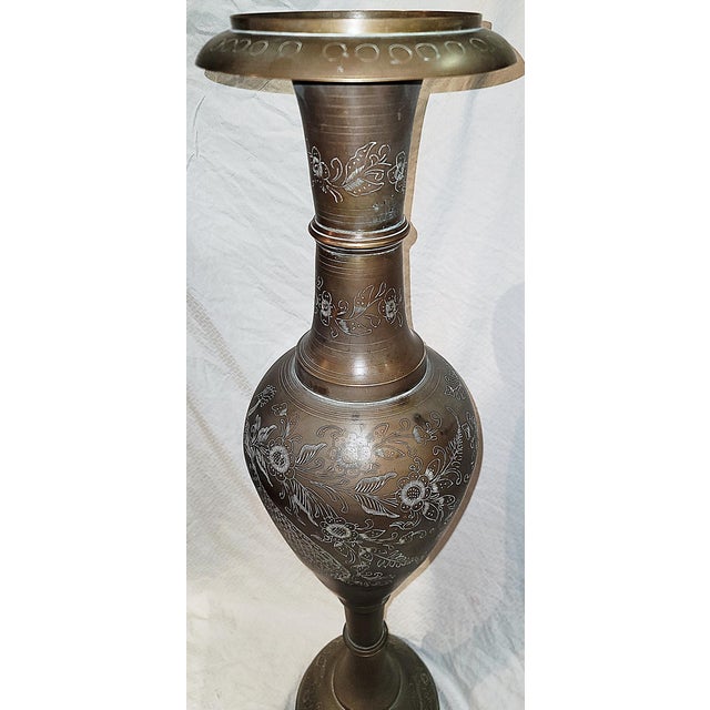 Indian 1960s Large Midcentury Kashmir Brass Vase For Sale - Image 3 of 8