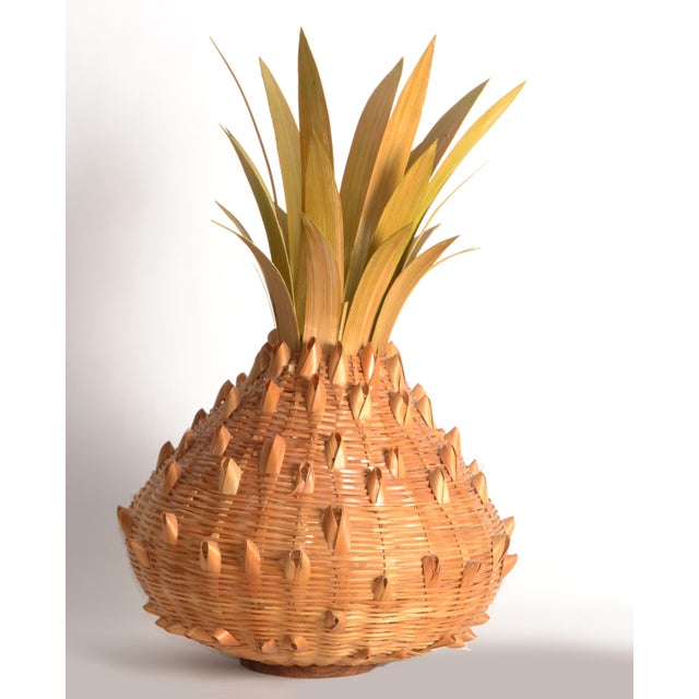 Mid-Century Modern 1960 Bohemian Handmade Rattan Cane Wood Pineapple Table Lamp Mid-Century Modern For Sale - Image 3 of 16
