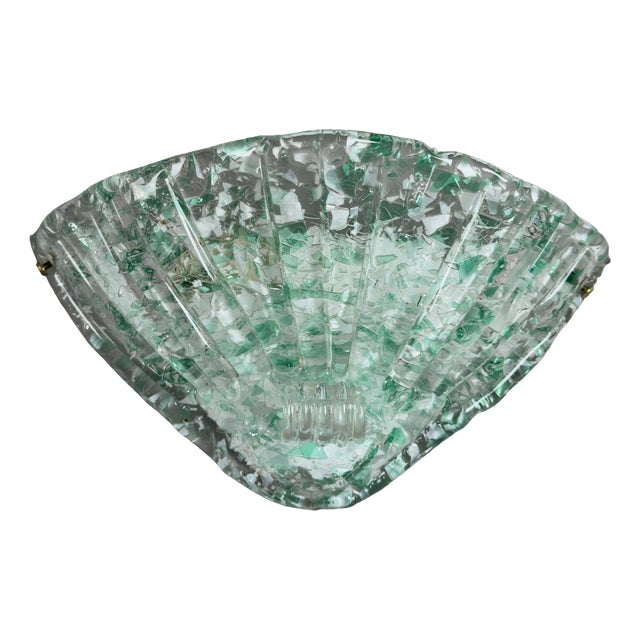 Murano Glass Wall Lamp with Green and White Graniglia Flakes, 1970s For Sale