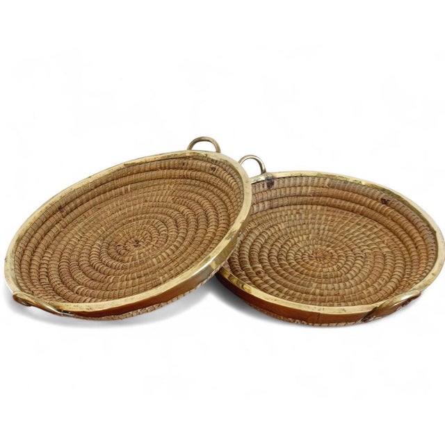Mid-Century Italian Rattan and Brass Baskets, 1970s, Set of 2 For Sale - Image 9 of 18