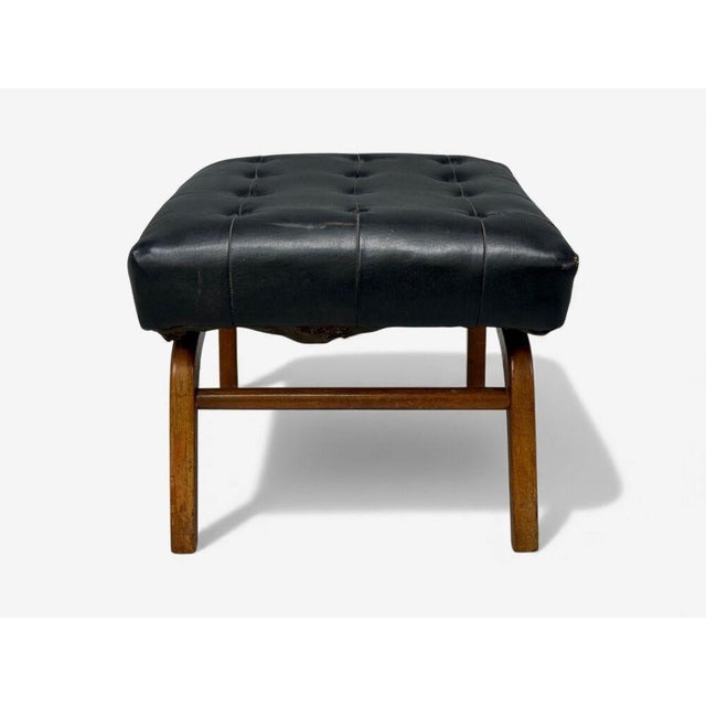 Danish Modern, Black Leatherette, Stained Wood, Footstool, Denmark, 1950s For Sale - Image 10 of 10