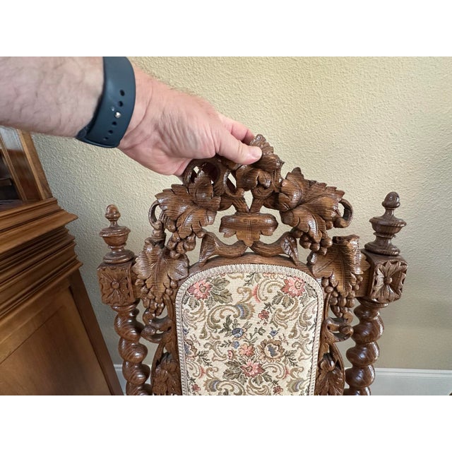 Circa 1860 French Louis XIII Hunting Style Carved Oak Chairs, Set of 6 For Sale - Image 9 of 15