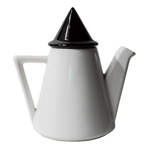Vintage Postmodern Triangular Black and White Ceramic Coffee or Tea Pot, 1980s For Sale
