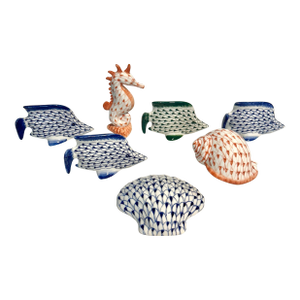 MCM Coastal Assortment of Porcelain Andrea by Sadek Fishnet Figurines -a Seven Piece Set