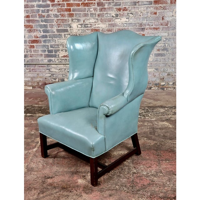 18th Century Teal Leather Upholstered Wing Chair-George III For Sale - Image 13 of 13