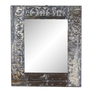 Handmade Neutral Mixed Pattern Antique Tin Ceiling Wall Mirror For Sale