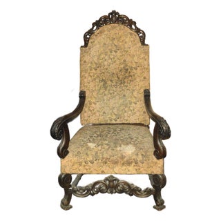 Large Antique Victorian Carved Arm Club Chair For Sale