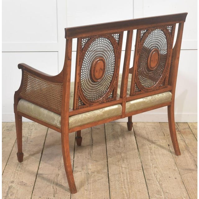 Gold Painted Satinwood and Caned Settee, 1890s For Sale - Image 8 of 10