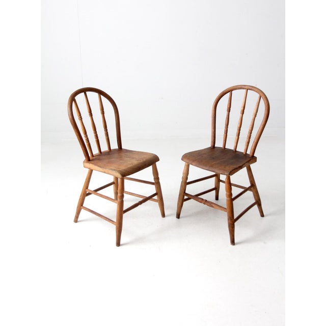 Antique Farmhouse Bow Back Dining Chairs Pair For Sale - Image 4 of 12