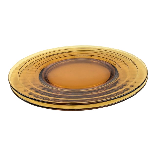 1940s Art Deco Amber Cut Glass Salad or Dessert Plates - a Pair For Sale