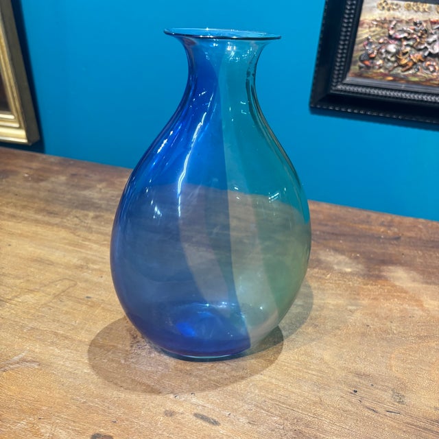 Mid-Century Two-Tone Murano Glass Flask in Green and Blue by Archimede for Seguso, 1950 For Sale - Image 6 of 10