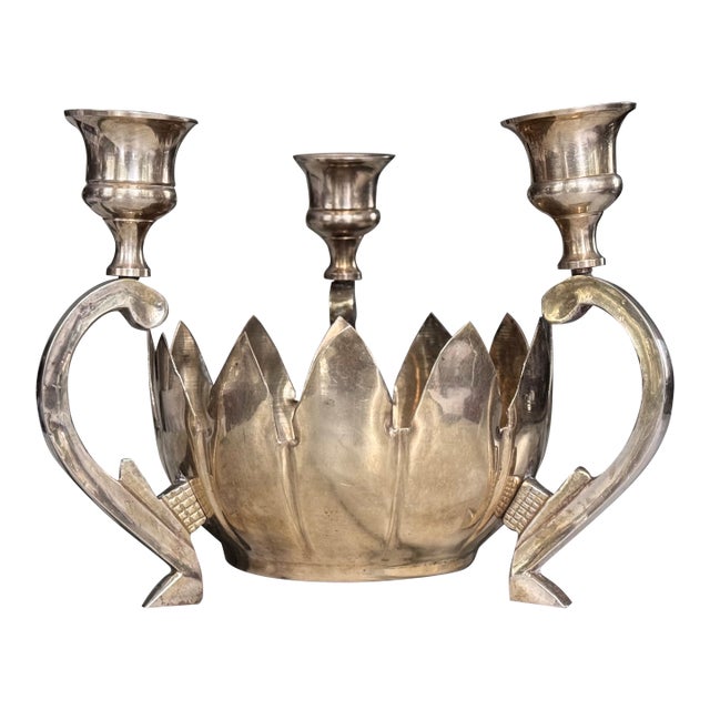 Solid Brass Mid- Century Centerpiece Candle Holder For Sale