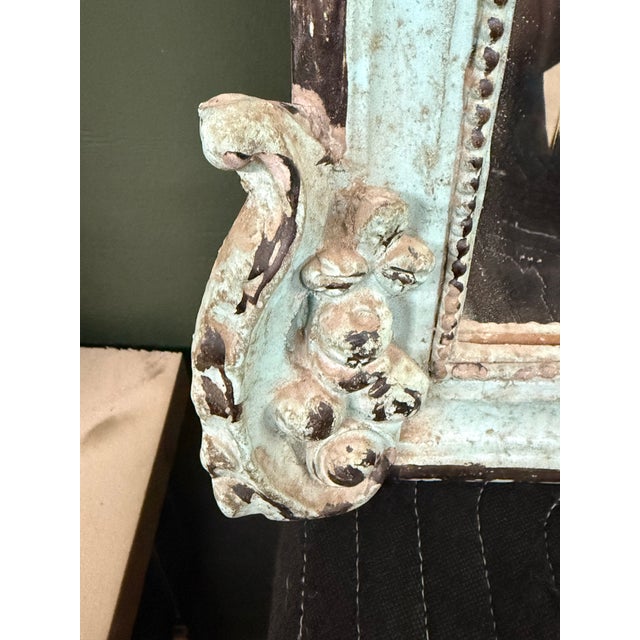 Glass Late 20th Century Louis XVI Style Teal Polychromed Mirror For Sale - Image 7 of 9