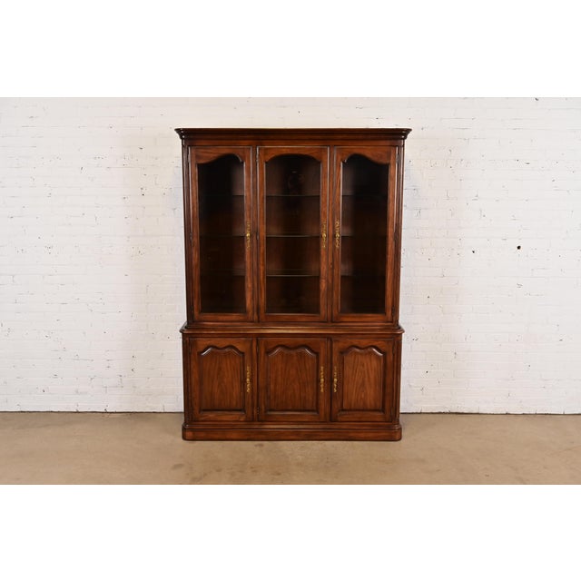 1980sKindel Furniture French Louis Philippe Lighted Breakfront Bookcase Cabinet For Sale - Image 11 of 11