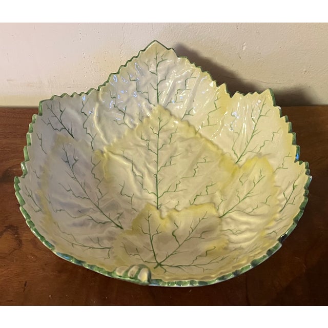 Large Portuguese Majolica Pottery Leaf Centerpiece or Serving Bowl For Sale - Image 10 of 13