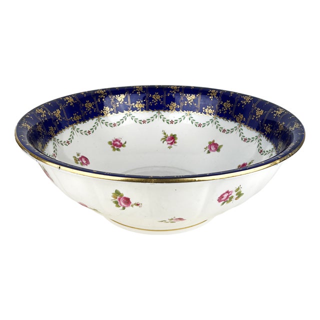Antique Victorian Large Mintons Wash Basin with Floral Garland Motif from Staffordshire Pottery, 1890s For Sale