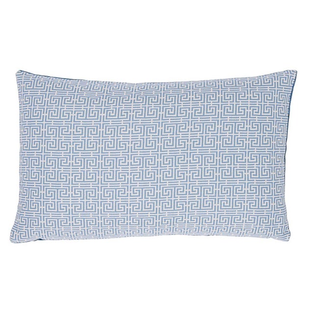 Schumacher Schumacher Chinois Fret 20" Lumbar Pillow in Sky & Ivory For Sale - Image 4 of 4