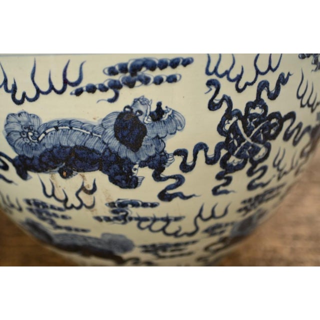 Ceramic Chinese Blue and White Porcelain Planter Pots, Set of 2 For Sale - Image 7 of 12