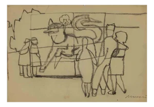 Mino Maccari, At the Zoo, Charcoal Drawing, Mid 20th-Century