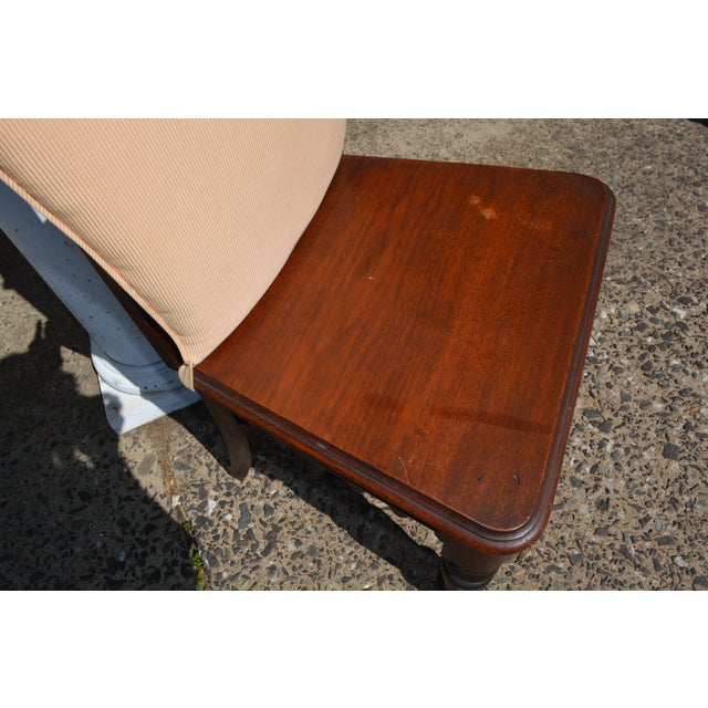 Vintage Pair Gothic Revival Carved Cathedral Arches Dark Wood Hall / Side Chairs W/ Cushions For Sale - Image 6 of 18