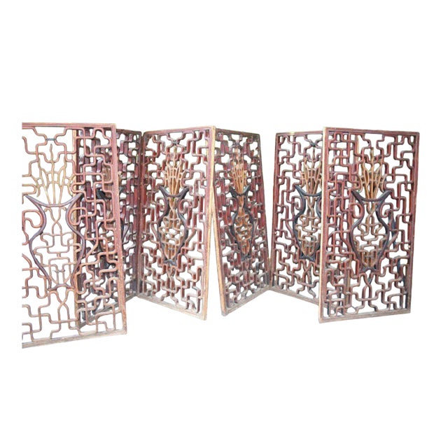 Six Qing Antique Chinese Wooden Window Panels For Sale