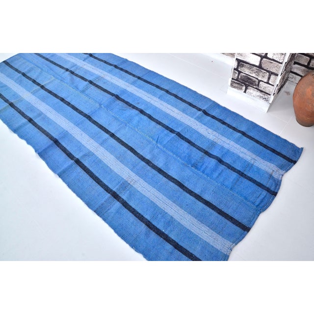 Blue Vintage Turkish Stripe Kilim For Sale In Phoenix - Image 6 of 10