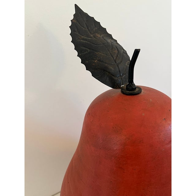 Red Extra-Large Red Porcelain Pear With Metal Stem and Leaf For Sale - Image 8 of 10
