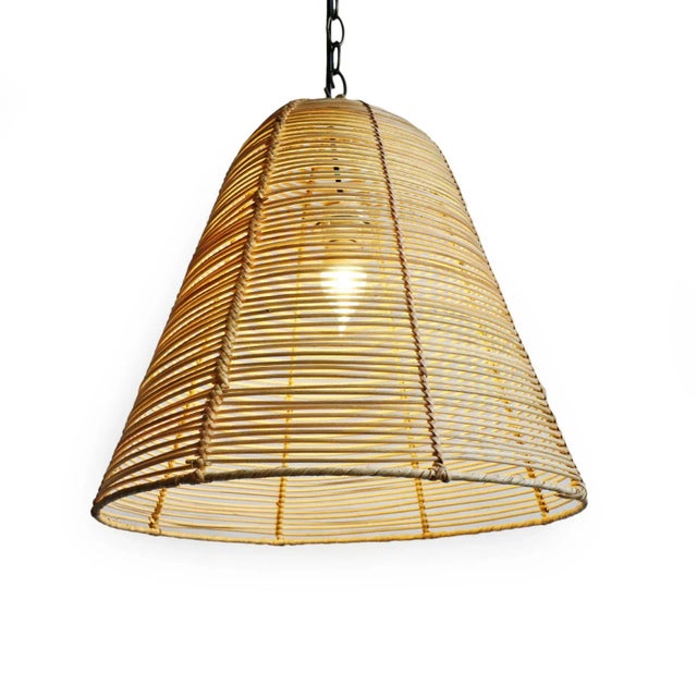 Contemporary Wicker Strip Bell Coastal Contemporary Pendant Light Medium For Sale - Image 3 of 8
