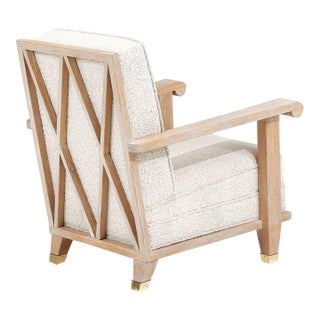 French Art Deco Lounge Chair Limed Oak Boucle, 1940 For Sale