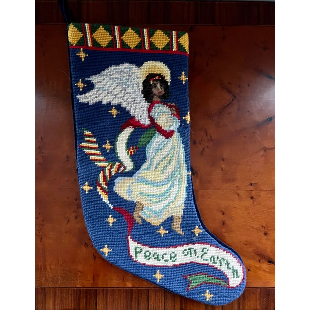 African Vintage Angel Needlepoint Stocking For Sale - Image 3 of 3