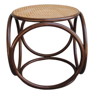 1960s Bentwood and Wicker Round Stool Ottoman For Sale