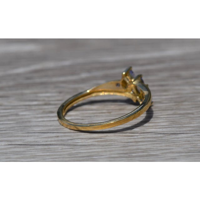 The Aubrieta: Ladies Simple Yellow Gold Tanzanite and Diamond Ring For Sale - Image 4 of 8
