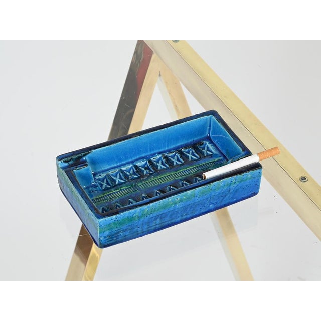 Wonderful and extremely rare rectangular ceramic ashtray in the iconic glazed “Rimini Blu” color. This stylish piece was...