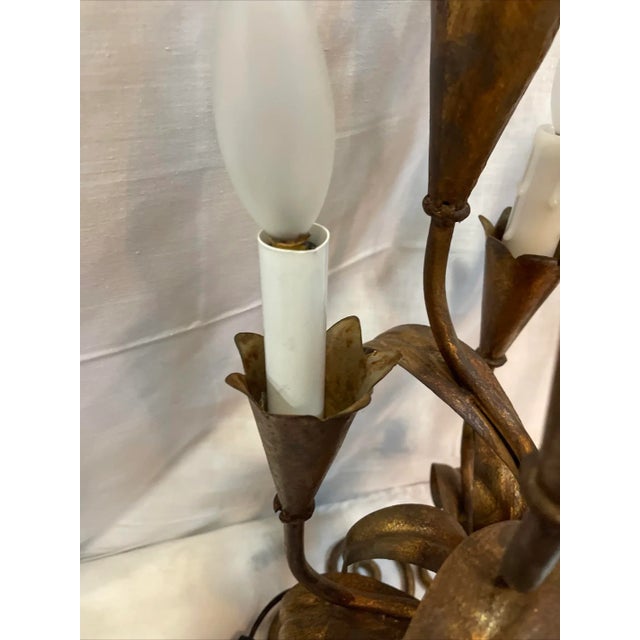 Metal Mid Century Modern Italian Candelabra Lamp Gilt Iron Tole 9 Light For Sale - Image 7 of 8