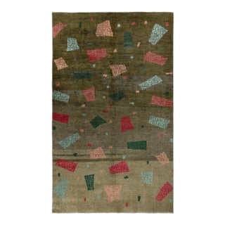 1960s Vintage Art Deco Rug in Green, Pink and Blue Geometric Pattern For Sale