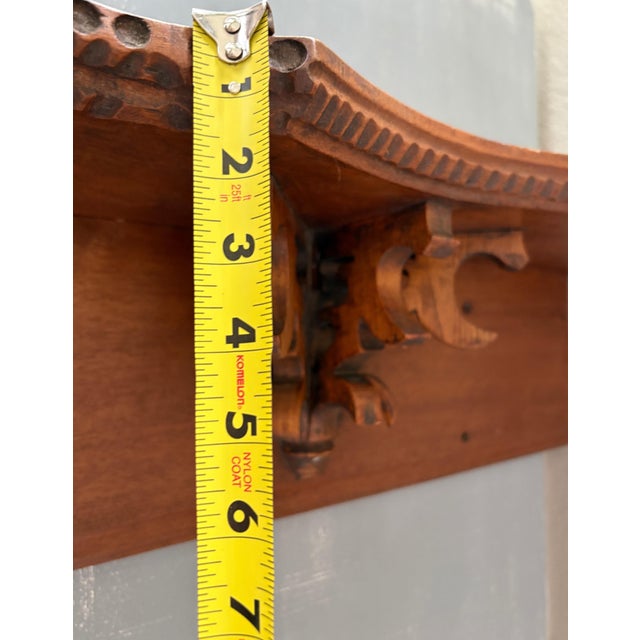 Wood Antique Victorian Solid Walnut Hand-Carved Wall Shelf With Architectural Bracket For Sale - Image 7 of 12