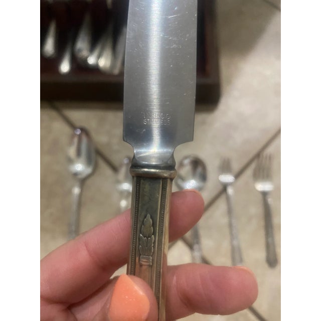 Metal Antique Art Deco 1847 Rogers Bros. Silverplated and Stainless Steel Silverware Set- 67 Pieces For Sale - Image 7 of 12