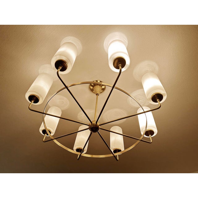 Large Vintage Italian Glass and Brass Chandelier, 1950s For Sale - Image 10 of 18