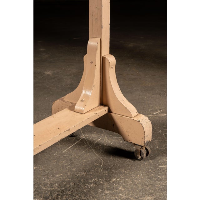 Wood Early 20th Century Industrial Rolling Wooden Garment Rack in Beige For Sale - Image 7 of 7