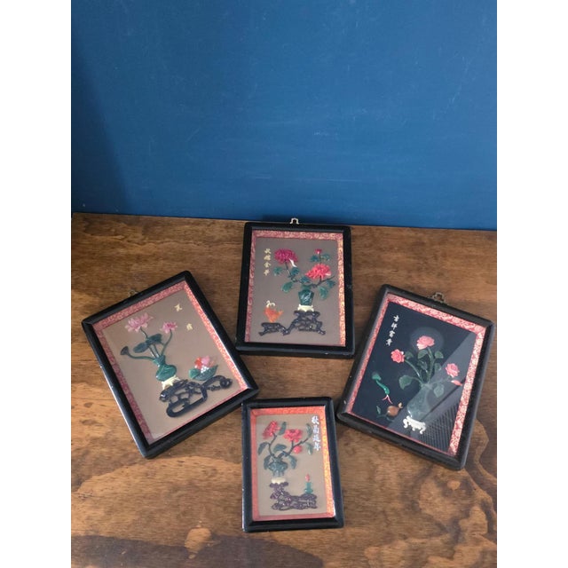 1950s 1950s Chinese Style Hardstone Floral Panels With Jade-Tone Carving, Set of 4 For Sale - Image 5 of 18