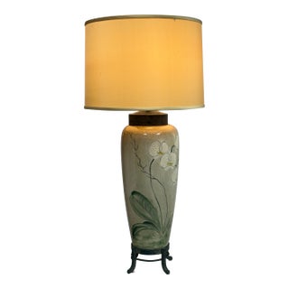 Late 20th Century Fine Arts Lamps Orchid Ceramic Table Lamp For Sale