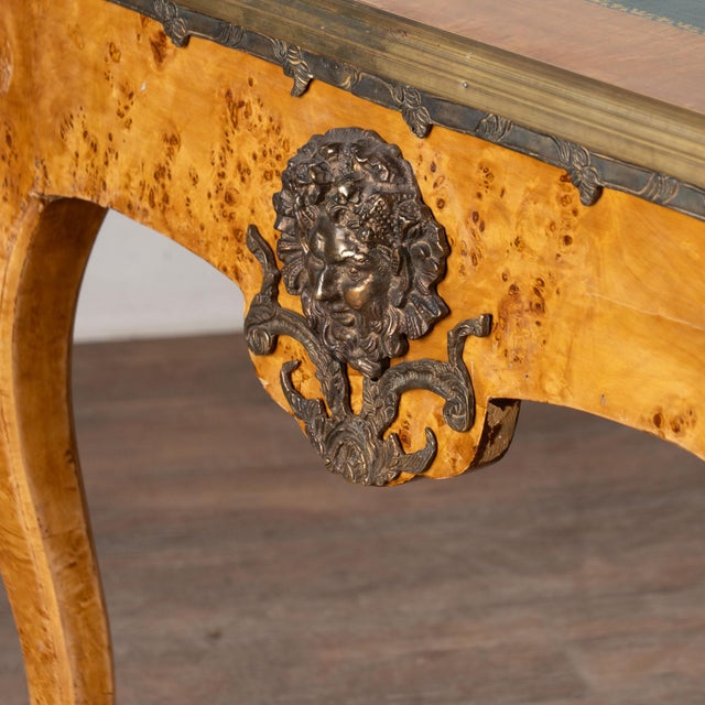 Early 20th Century Louis XV Style Burlwood Writing Desk With Leather Top For Sale - Image 9 of 18
