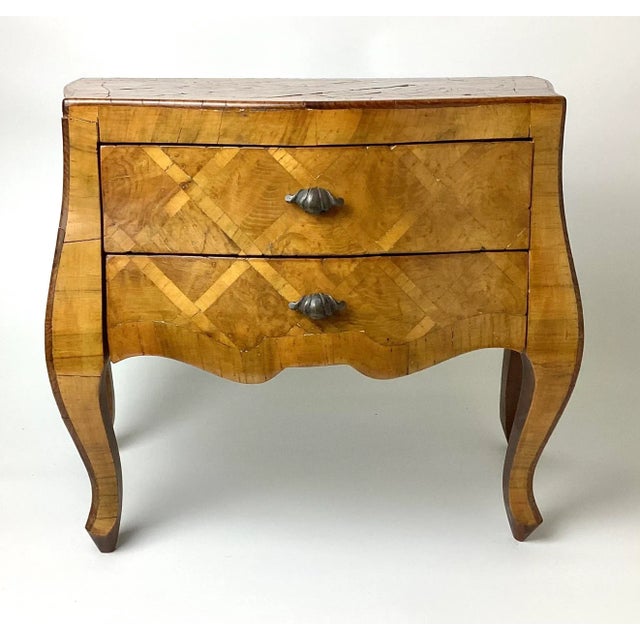 1940s Italian Parquetry Two Drawer Mini Commode With Shell Form Handles For Sale - Image 9 of 11