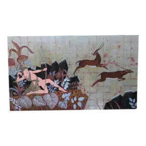 Large Vintage Art Deco Style Oil Painting on Wooden Board "Diana the Huntress"