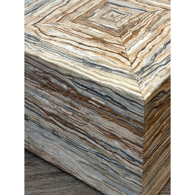 Pair Italian Specimen Travertino Oniciato Cube Side Tables, Style of Romeo Rega For Sale - Image 18 of 18