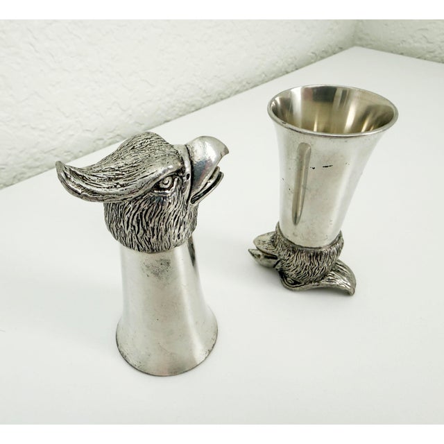 Late 20th Century Vintage Pewter Eagle Stirrup Cups 3 Oz - a Pair For Sale - Image 5 of 8
