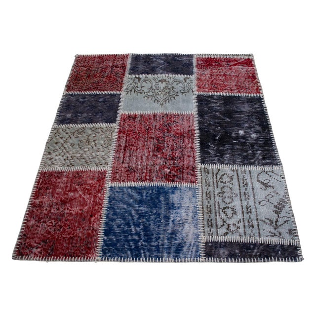 Ruby Red Turkish Hand Knotted Rug Handstitched Floor Art Modern Decor - 3'9"x4'5" For Sale - Image 8 of 18