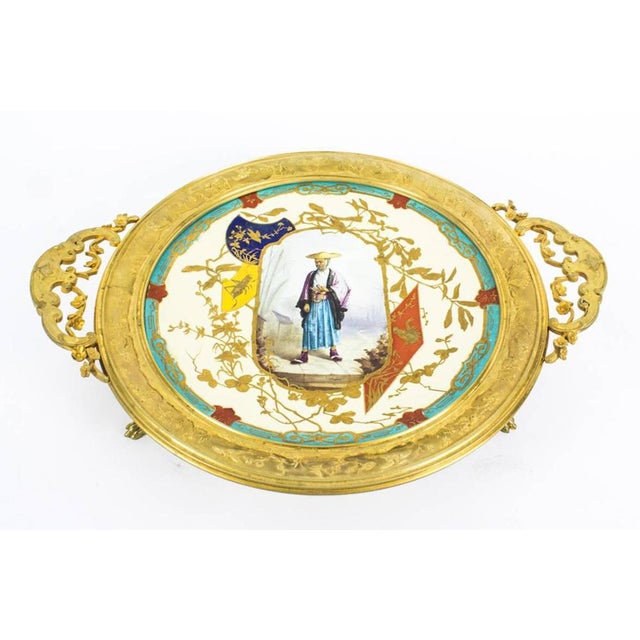 This is an absolutely fabulous antique French "Japonesque" ormolu mounted porcelain tripod dish, late 19th century in...