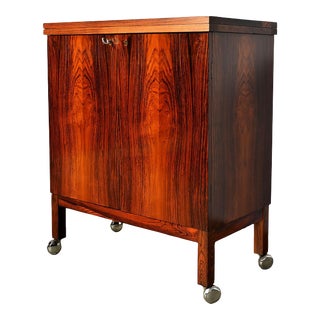 1960s Torbjorn Afdal for Bruksbo Norway Danish Modern Rosewood Folding Bar Serving Cart For Sale