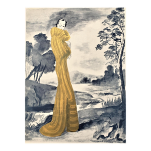 1938 Rare French Art Deco Fashion Print-Metallic Gold Ink, Matted
